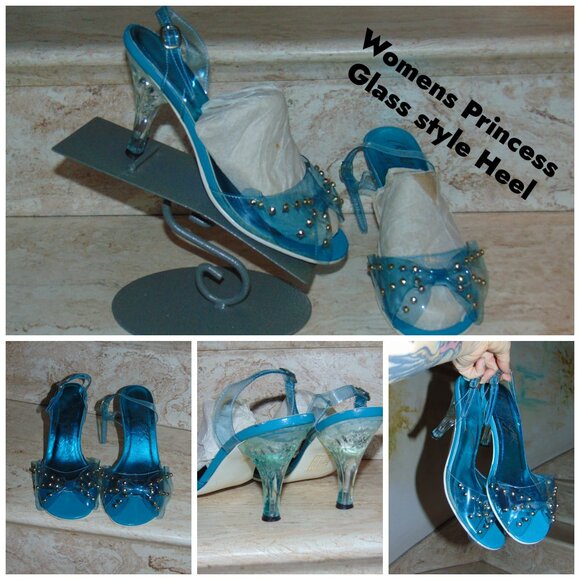 IRREGULAR CHOICE Blue Clear Bowtie Studded Sling Back Clear Heel 40 / 9 US - Picture 1 of 14